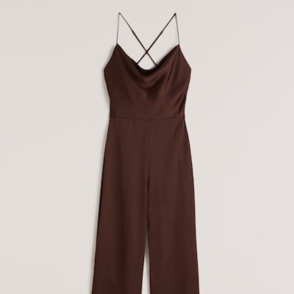 Abercrombie & Fitch Dark Brown Cowlneck Satin Jumpsuit (XS)